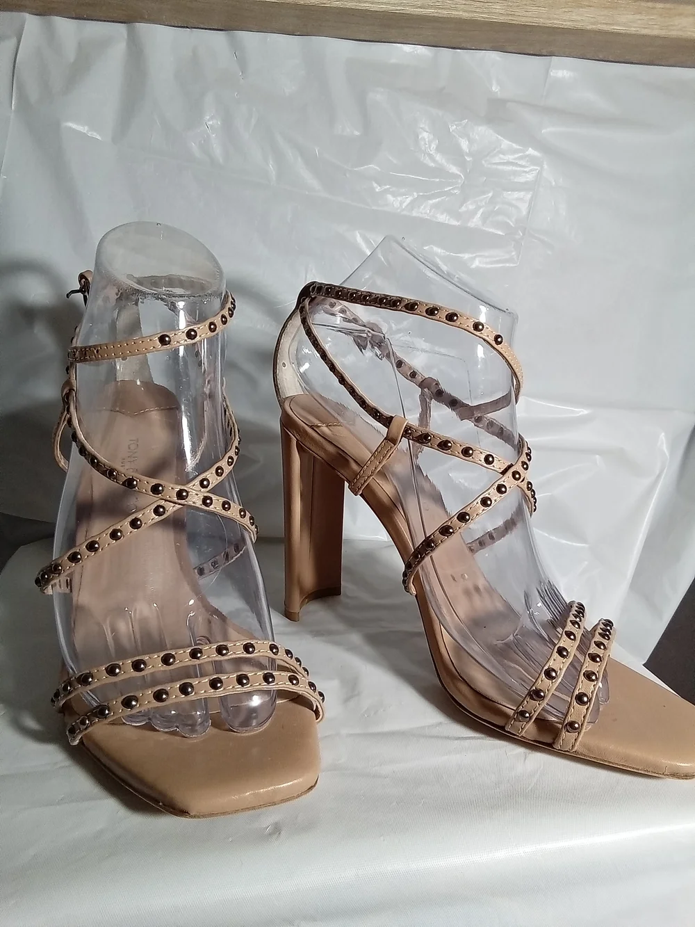 Tony Bianco Studded Nude Strappy Block Heel Sandals 7